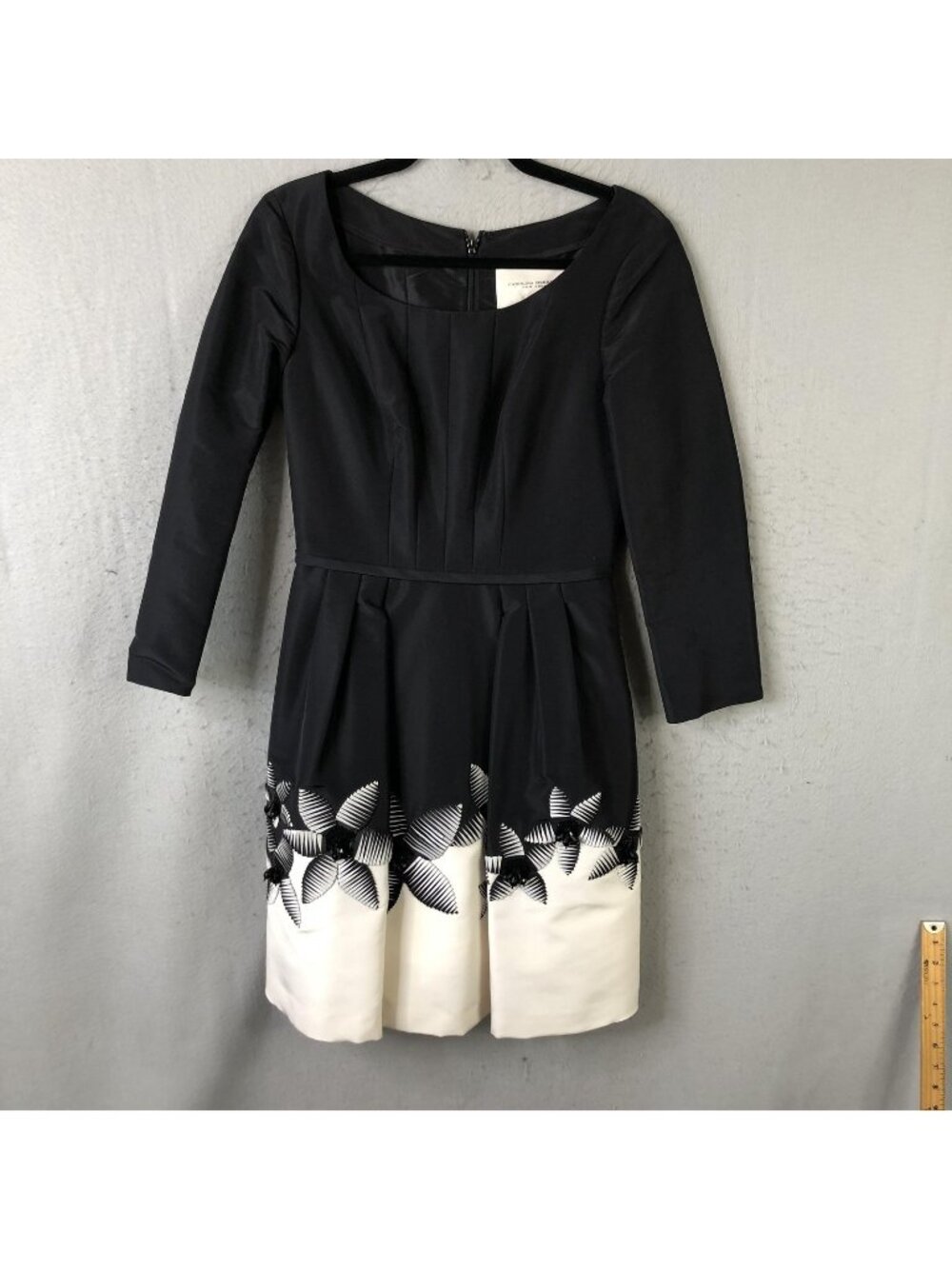 Carolina Herrera Dress Womens 8 Black Satin Fit Flare Floral Beaded Cocktail